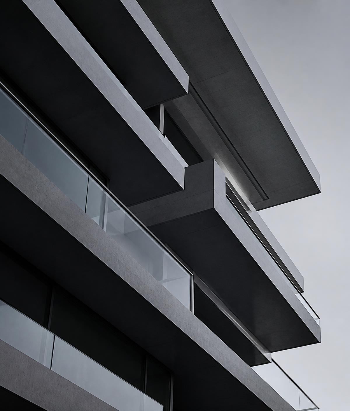 Detalhe de lajes e varandas de um edifício contemporâneo